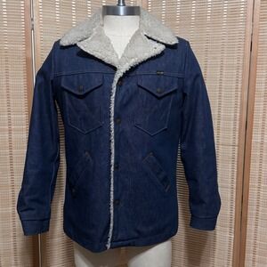 Vtg Wrangler Coat Men Sz M Blue Denim Sherpa trucker Jacket Chore Barn Snap USA
